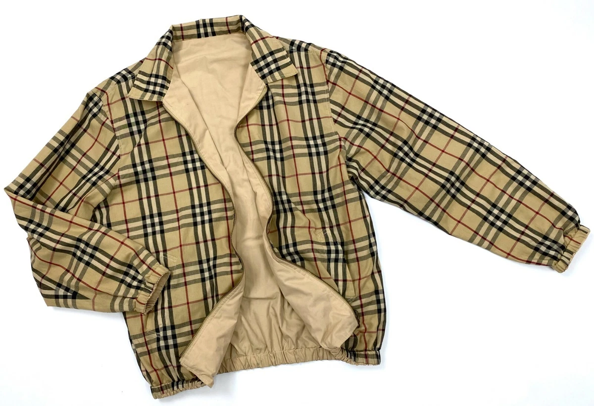 Vintage Men's BURBERRY Nova Check 2 Sides Beige Cotton Bomber Jacket Size M/L