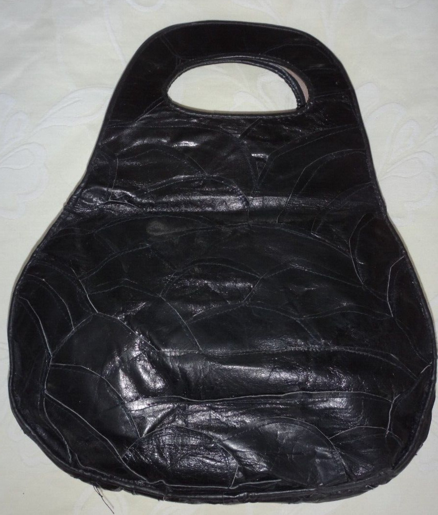 VINTAGE HANDMADE BLACK PATCHWORK BOHO LEATHER TOP… - image 9