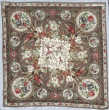 Vintage Oscar De La Renta Square Scarf Brown Green Pink Floral 34"