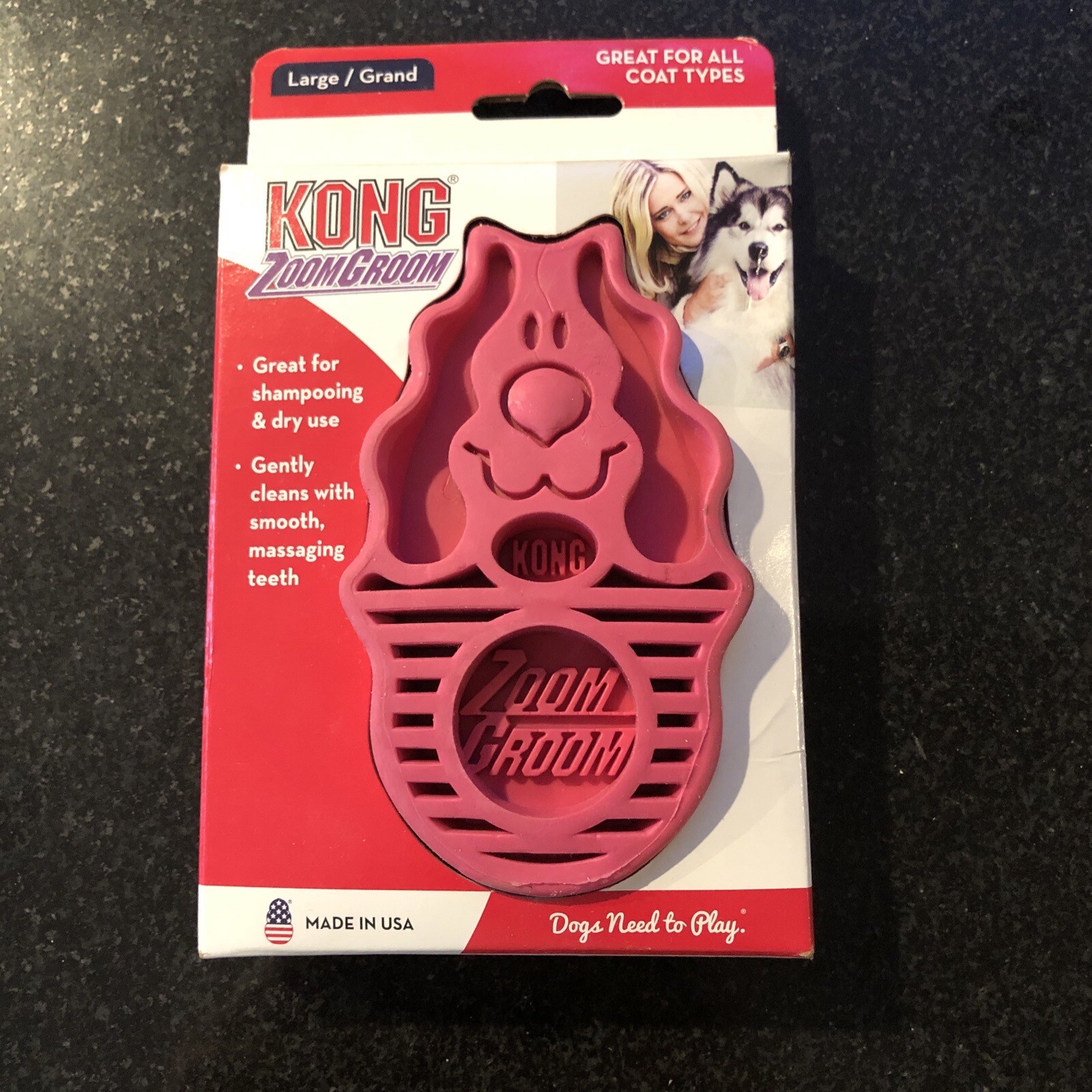 Kong ZoomGroom Rubber Wet or Dry Dog Brush Large Raspberry eBay