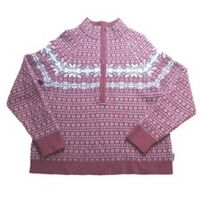 Vtg Woolrich Lambswools Sweater Large Ruby Pink Knit Fair Isle Nordic Ski Winter