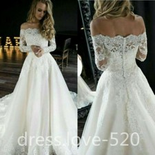 Vintage Wedding Dresses Off Shoulder A Line Long Sleeves White Ivory Bridal Gown