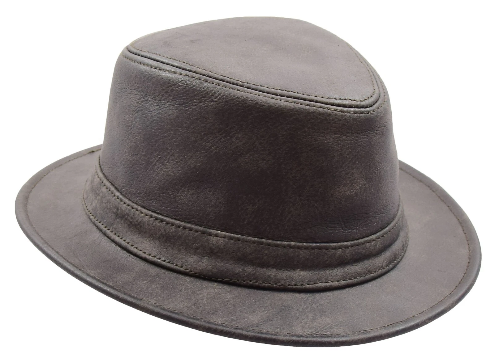 Genuine Leather Classic Fedora Trilby Gangster Gentlemen’s Hat Brown NEW