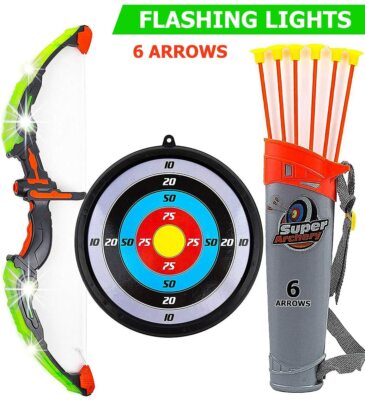Bow and Arrow for Kids with LED - Archery Bow with 6 Suction Cups Arrows, Target