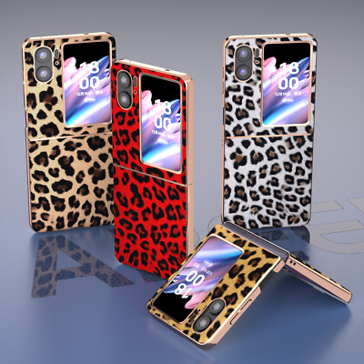 For Oppo Find N2 Flip 5G, Luxury Real Genuine Leather Leopard Pattern Case Cover