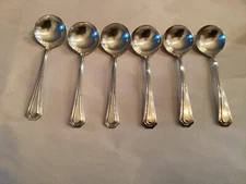 (NSCo.)National Silver Co -NTS32-6-Silverplate Gumbo Round Soup Spoons 5 3/8”