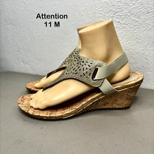 Attention Fabric Metallic Sand T-Strap Elastic Strap Wedge Womens Size 11 M
