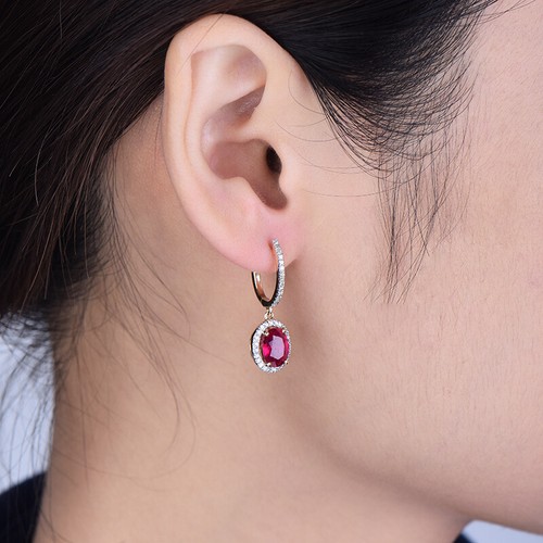 Jewelry Sets Oval 6x8mm 14Kt Yellow Gold Real Diamonds Blood Red Ruby Earrings - Picture 7 of 8