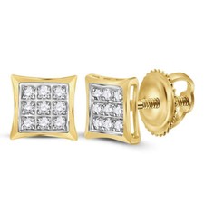 14k Yellow Gold Womens Round Diamond Square Kite Cluster Stud Earrings 1/20 Cttw