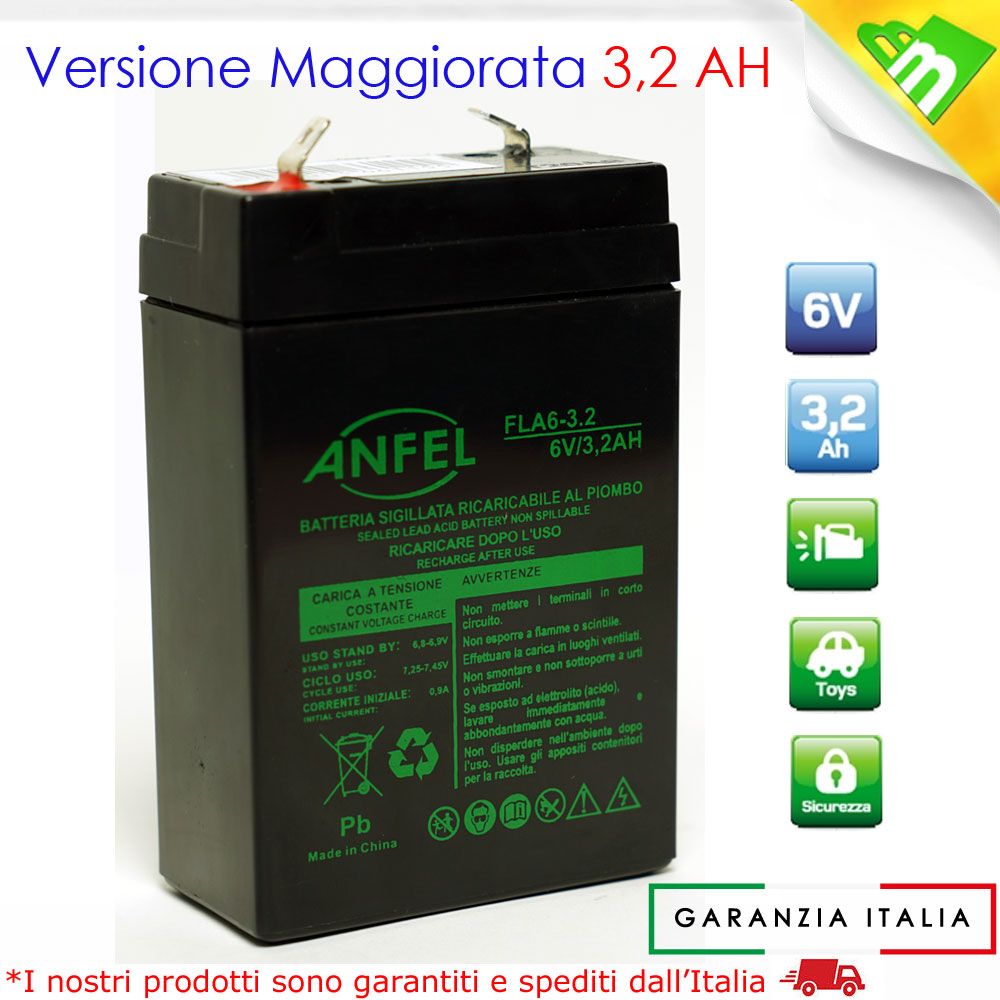8799 BEGHELLI BATTERIA DI RICAMBIO AL PIOMBO 6V 2.8 AH 3.2 AH