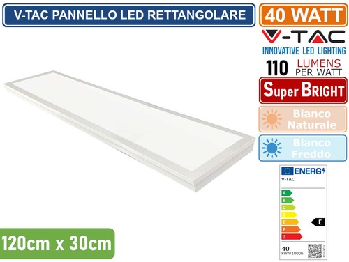 V-TAC VT-6147 PANNELLO LED RETTANGOLARE 120X30 40W SMD DRIVER INCORPORATO IP20 - Foto 2 di 4