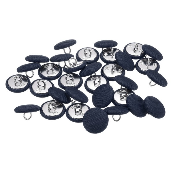 30Stk 28L Stoffbezogene KnöPfe 18Mm MetallknöPfe Mit Satin-NäHknopf, Marineblau-image