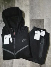 New Nike Tech Fleece Full Double Zip Hoodie Joggers Tracksuit Black Men's 