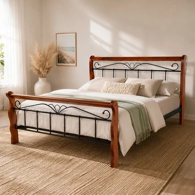 Metallbett 160x200 cm Doppelbett mit Lattenrost Holz Massiv Schwarz Homestyle4u - Bild 1 von 4
