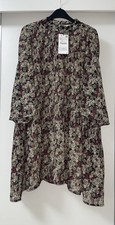 ZARA MULTICOLOUR OVERSIZED FLORAL PRINT PLEATED SHORT CHIFFON DRESS SIZE XS BNWT