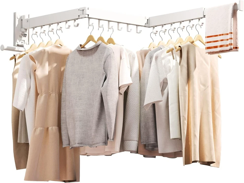 Retractable Clothes Drying Rack, Wall Mounted, White - Image 3 of 4