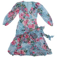 Eliza J Women's Dress Tiered Wrap Floral Blue Multi 4 New