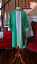 VANITY FAIR VTG Robe Lime Green Fleece House Robe 3/4 Zip - Size 14-Vintage Med