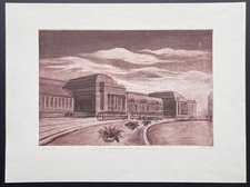 Original Radierung Leipzig Abend am Hauptbahnhof Stadtansicht Kleingrafik