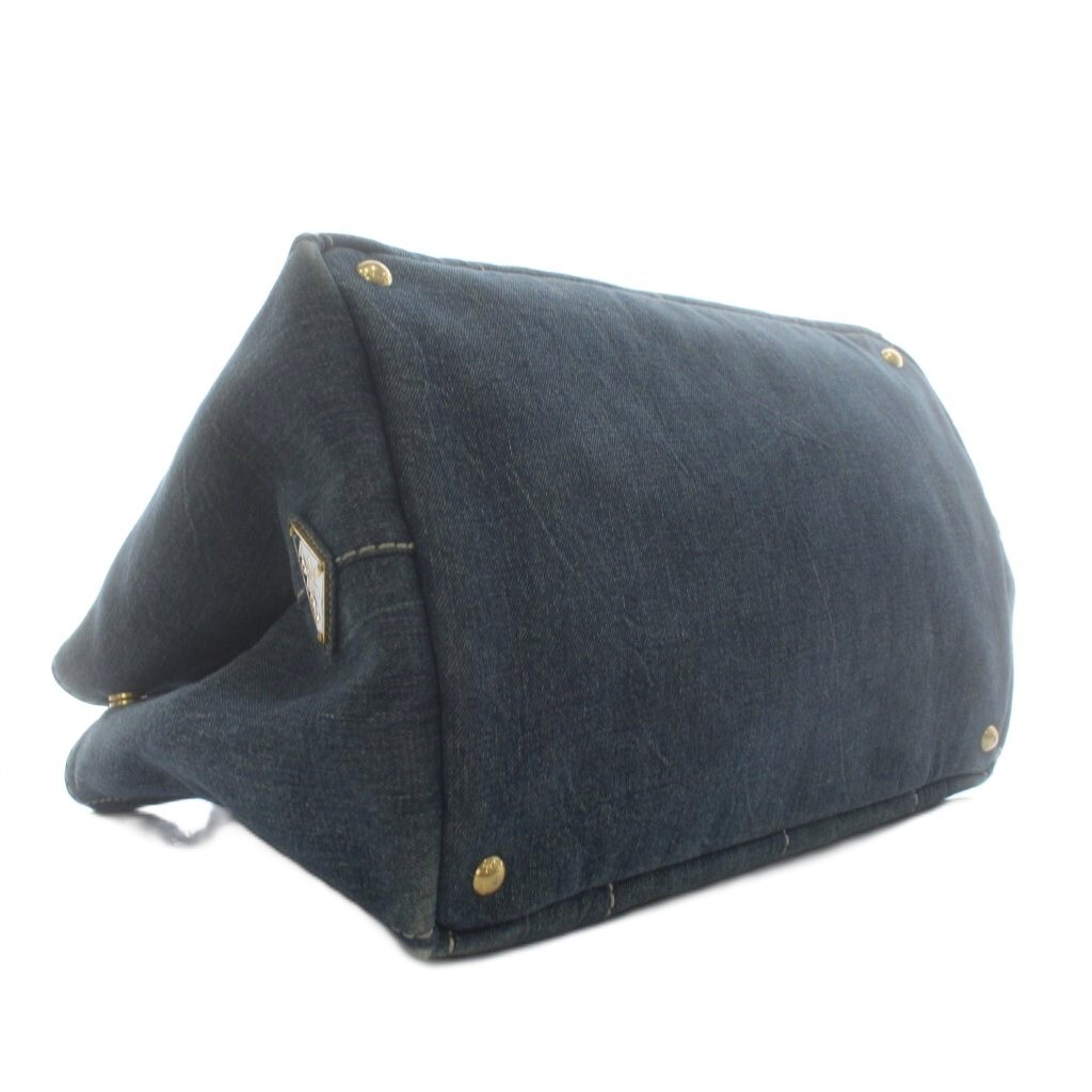 PRADA Canapa Tote Bag Hand Denim Logo Triangle Plate Print Indigo Navy XZ OH GY1 thumbnail 6