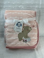 Gerber Bear Baby Blanket Pink White Sherpa Stripe Lovey Security Girls Floral