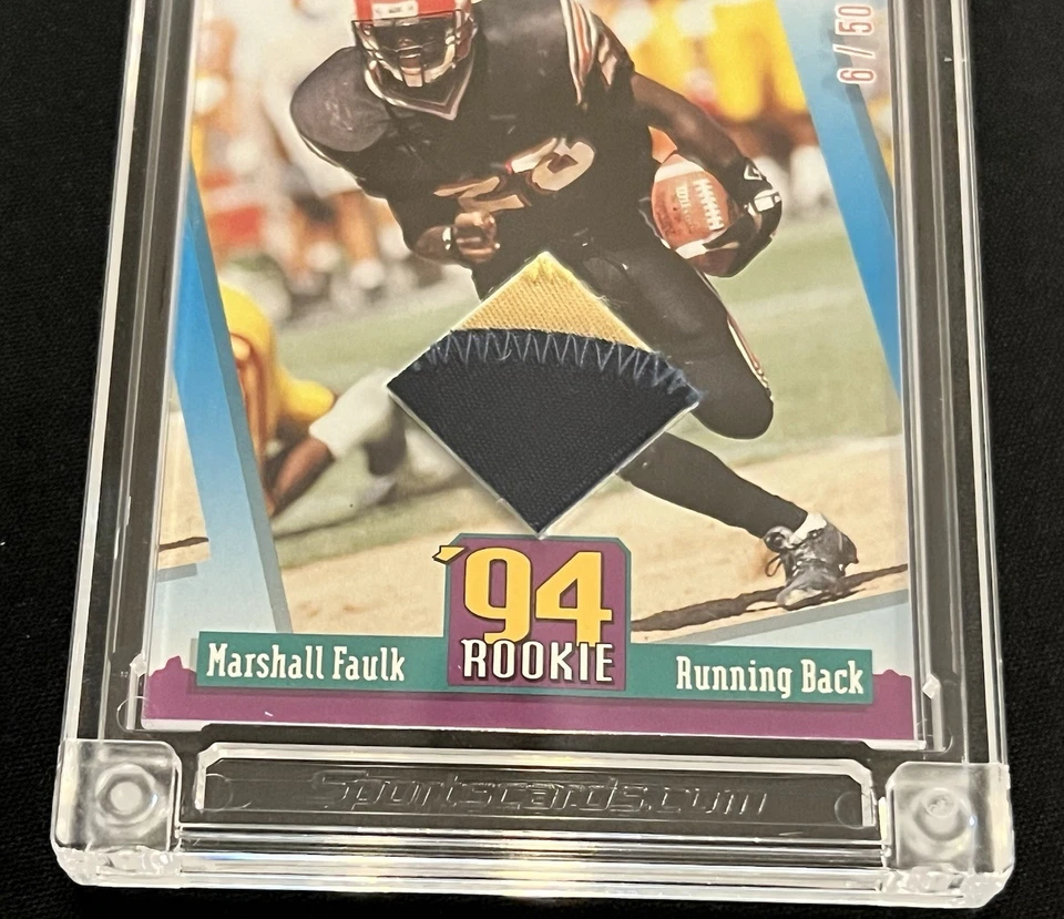 Tarjeta de parche de novato Marshall Faulk 94 edición novato Jersey Fusion 2024/50 Foto 3 de 4