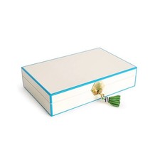 Jonathan Adler Blue Green Lacquer Jewelry Box Velvet Interior New Unused
