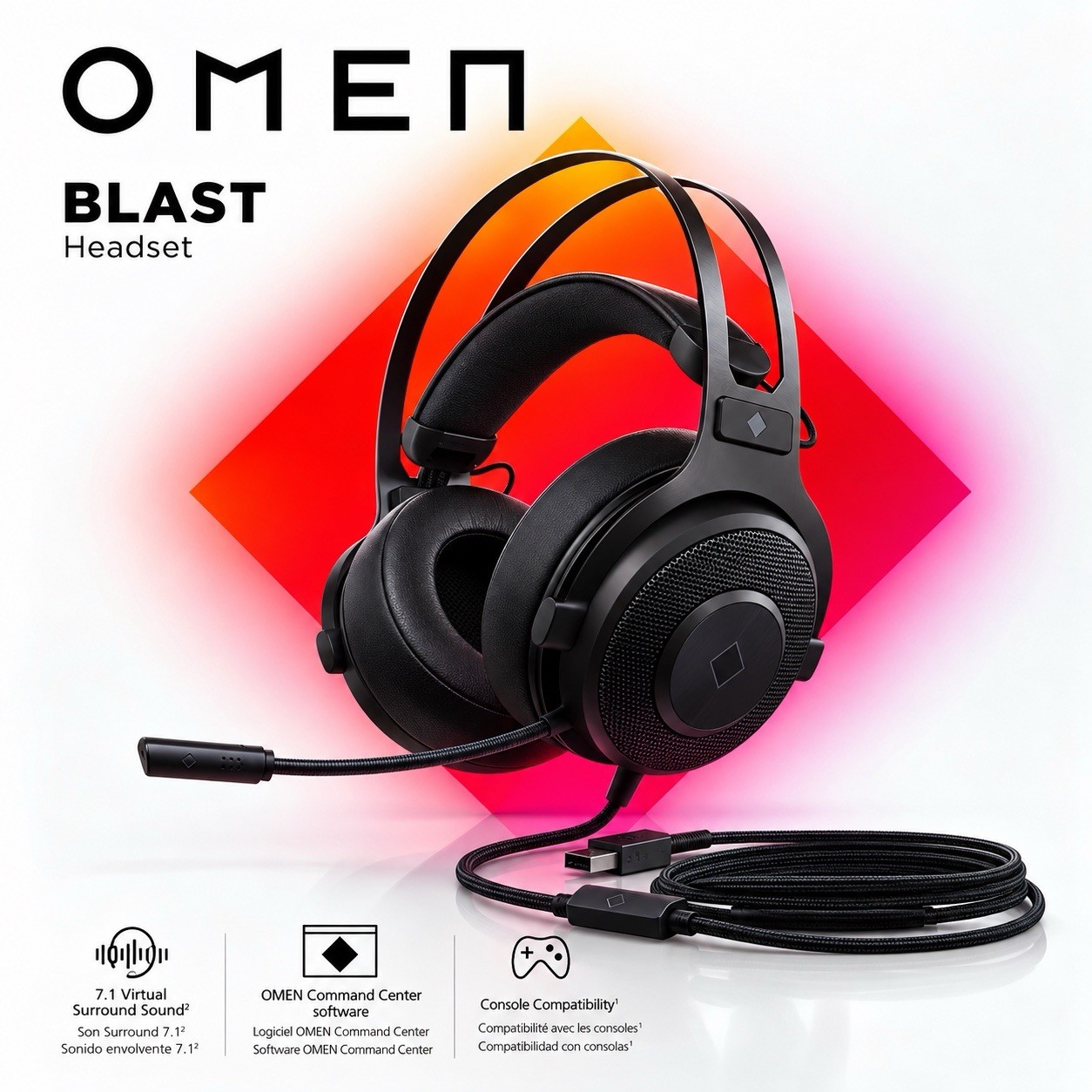 HP Omen Blast 7.1 Surround Over-Ear Wired Gaming Headset - Black
