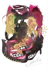 Signed Original Indian Ink Abstract Painting – 5x7 COA – Handmade Mixed Media 