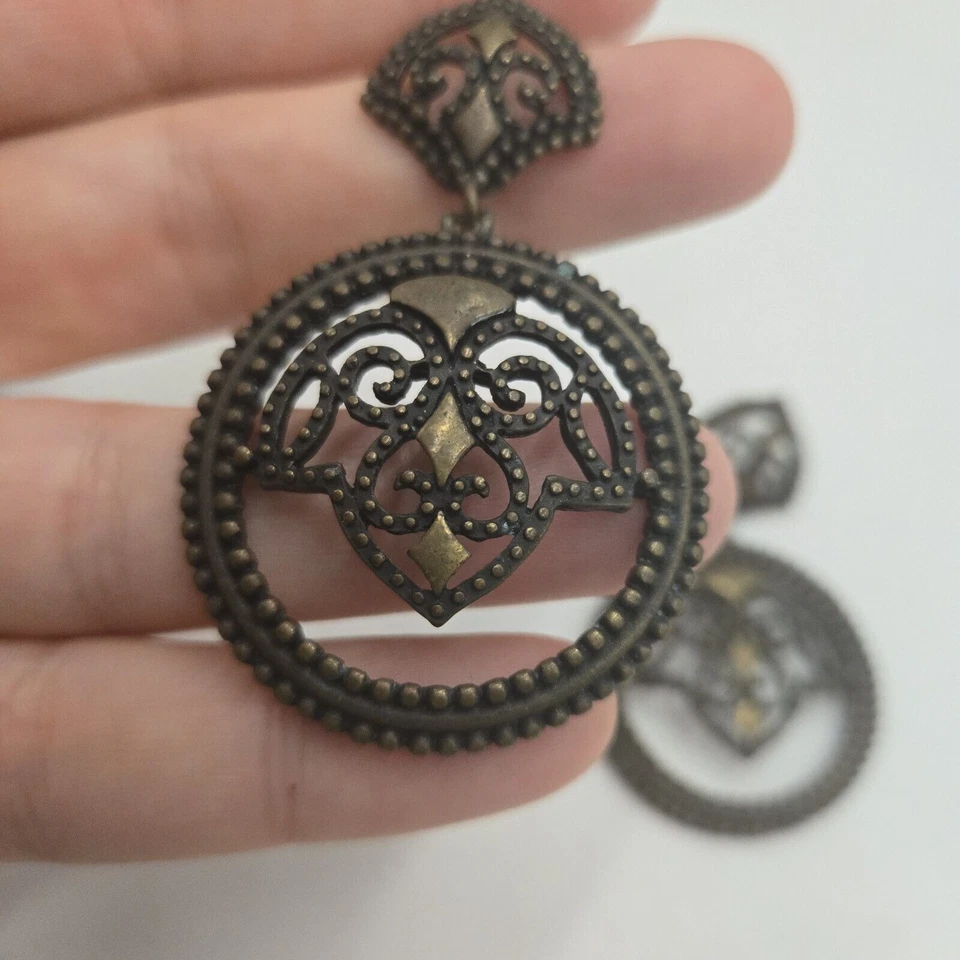 Chico's Boho 古董金色大号金银丝环耳环穿孔 — 第 2/4 张图片