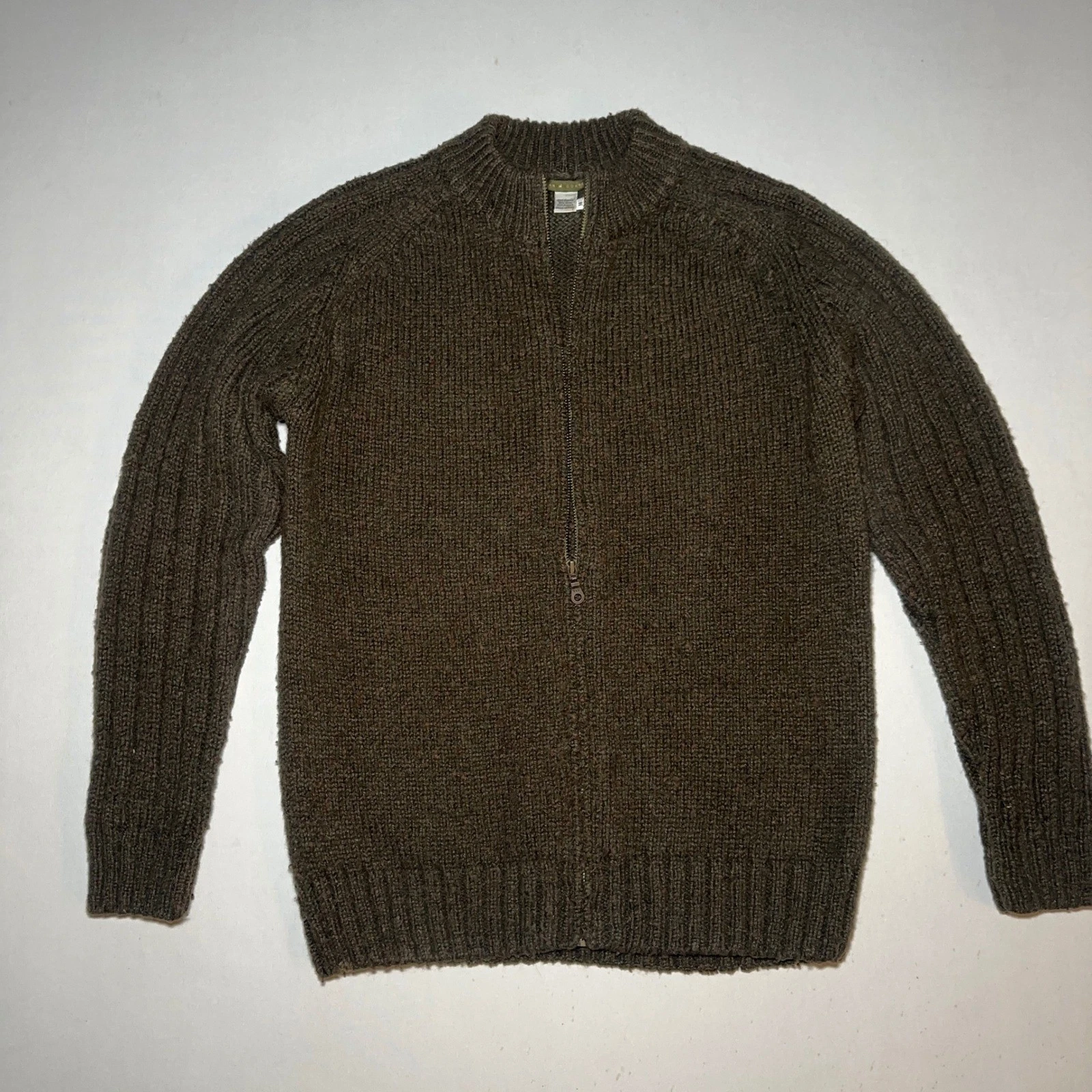 Peruvian Connection Sweater Jacket Mens M Full Zip Green Alpaca Wool Chunky Knit