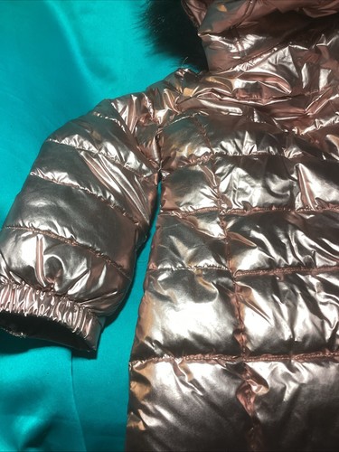 Justice Rosegold Size 8 Winter Faux Fur Hooded Puffer Jacket Coat - Picture 13 of 16