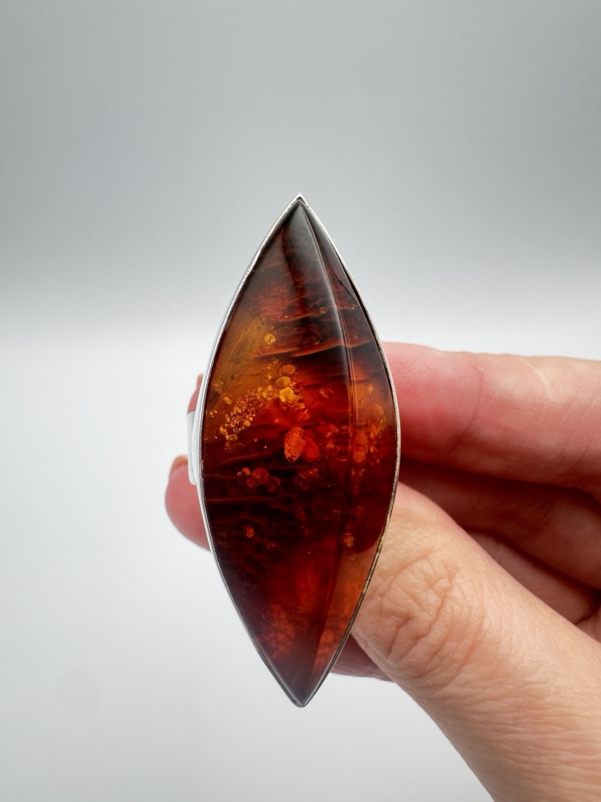 Sterling Silver Amber Statement Ring Marquise Sha… - image 3