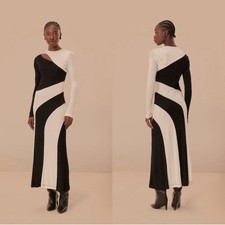 Farm Rio Black And White Cut-Out Long Sleeve Midi Dress Sz Large