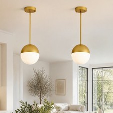 2 Pack 8 in Gold Modern LED Pendant Light Fixture Chandelier Kitchen Island Lamp