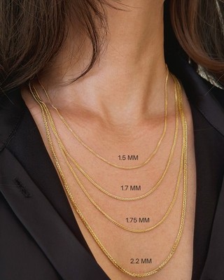 14K Echt Gelbgold Quadrat Weizen Kette Halskette 1,5-2,2 mm Herren Damen 16''-24''