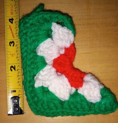 Handmade Crochet Granny Square Christmas Stocking Boot Holiday Ornament EUC 