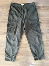 H&M Khaki Olive Green Cargo Utility Trousers Pants UK 14 High Waist Tapered