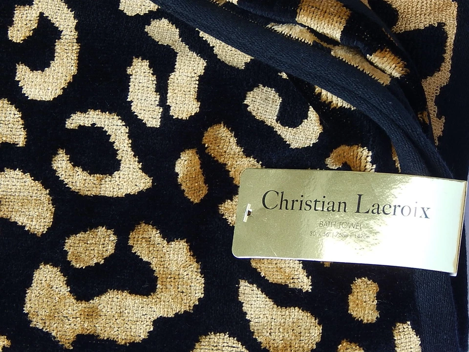 TOALHA DE BANHO CHRISTIAN LACROIX MISTURA DE ALGODÃO PRETO/DOURADO ANIMAL PRINT 30" x 56" NOVA - Imagem 3 de 4