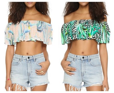 MARA HOFFMAN Schulterfreies Crop-Top 95590 Grün Aloe 100% Viskose NEU