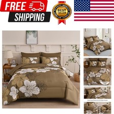 Floral Comforter Set Queen Size, 7 Pieces Bed in a Bag Brown Floral Comforter...