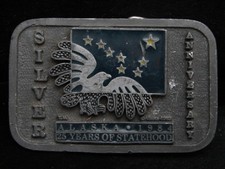 MI17128 VINTAGE 1984 ALASKA SILVER ANNIVERSARY BELT BUCKLE
