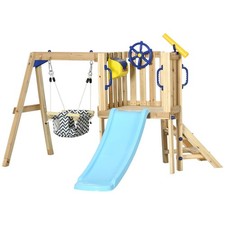 3-in-1 Wooden Kids Outdoor Playset with Baby Swing, Toddler Slide 