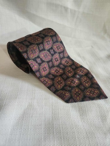Burberrys of London Neck Tie Brown Black Gold Geometric Pattern Vintage 