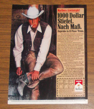 Seltene Werbung MARLBORO - 1000 Dollar Stiefel nach Ma&szlig; - Cowboy 1983