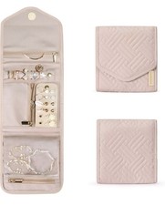 BagSmart Travel Trifold Jewelry Storage Organizer Holder Earring Display Blush