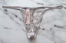 Victoria's Secret V String Panty Dream Angels Shine Strap Gray Lace S M XL