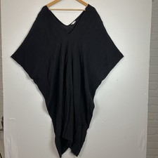 Eileen Fisher Kaftan Dress Black Organic Cotton Gauze Midi Maxi Cover Up Boho OS