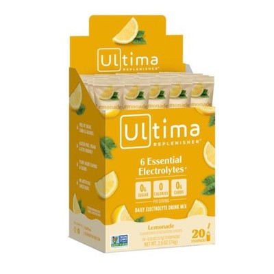 5/26 Ultima Replenisher New Formula Lemonade (20 Count Stickpacks) Net WT. 2.5 O