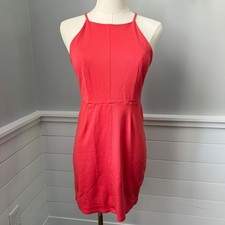 Monteau Mini Dress High Neck Bodycon Sleeveless Coral Pink XS